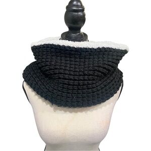 Black knitted Infinity Scarf with a White Faux Fur Lining